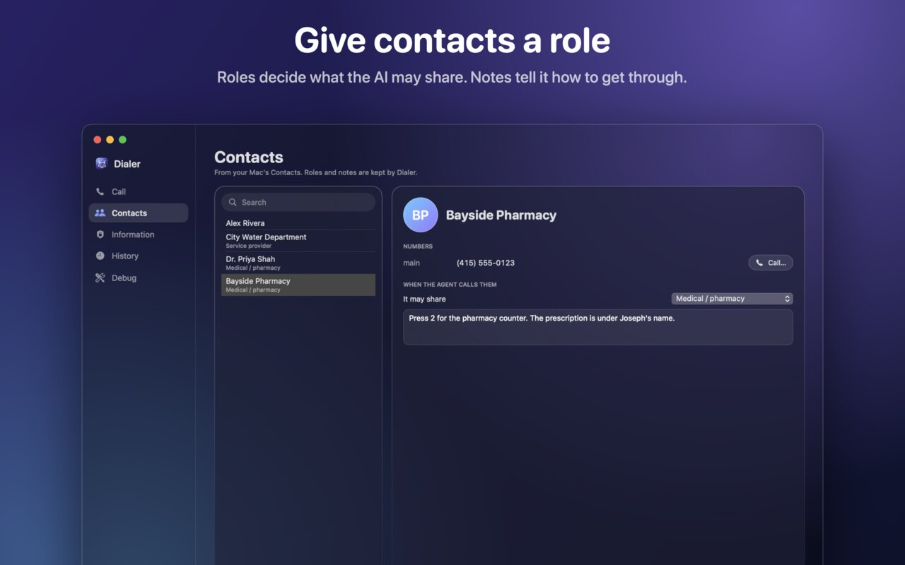 Contacts with a role and notes
